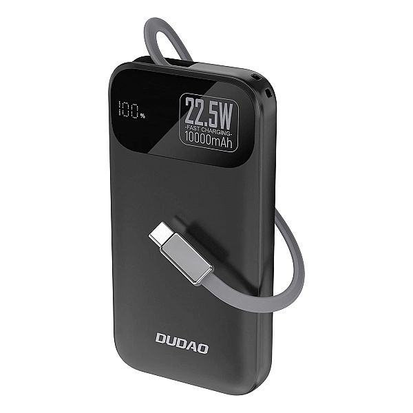 Powerbank Dudao K31/10000 mAh 22,5W PD z wbudowanym kablem - czarny