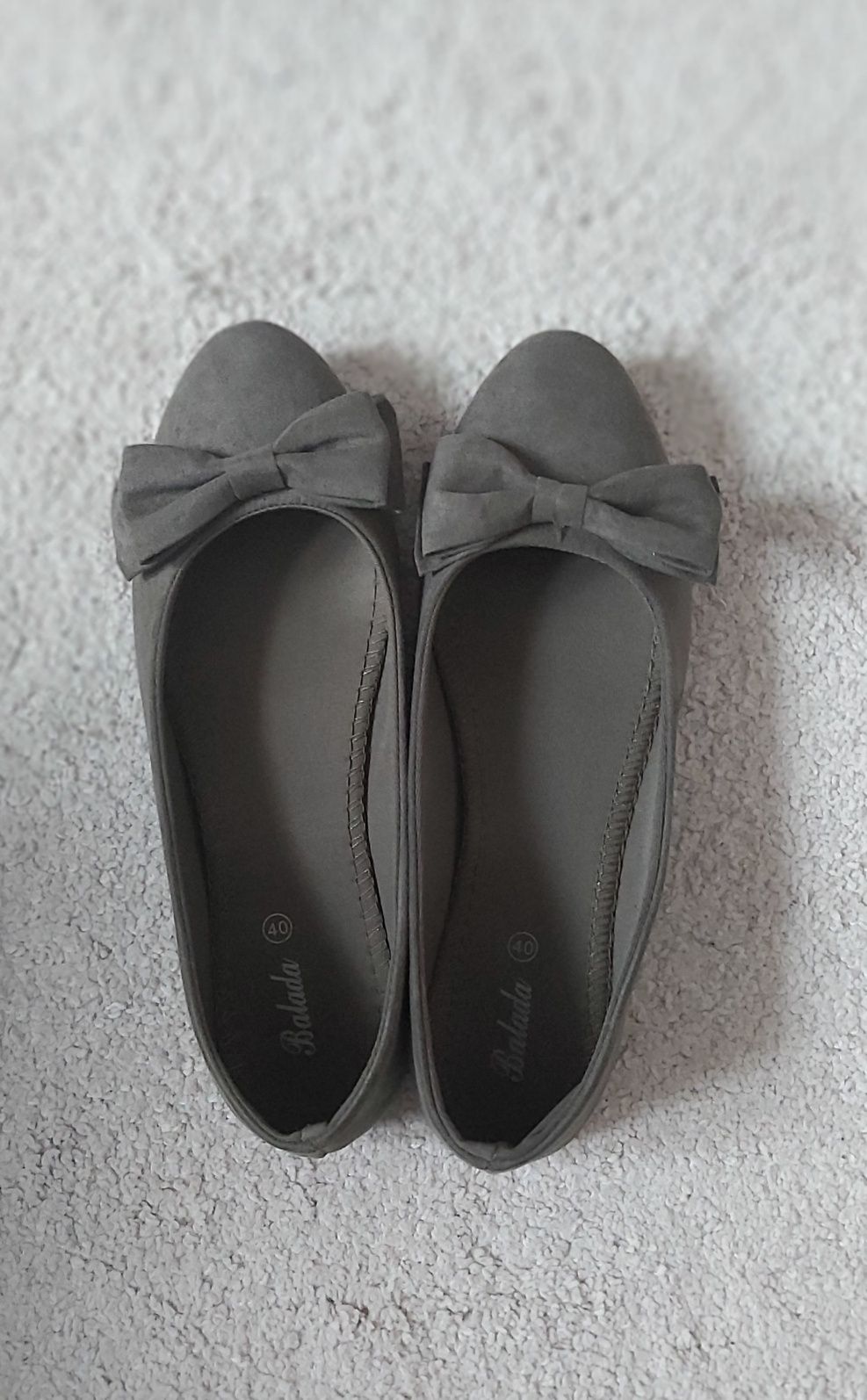 Balerinki khaki z kokardą welur eko r. 39