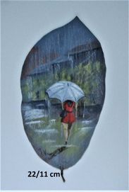 Pejzaż Obraz na ususzonym liściu Dziewczyna z parasolką
