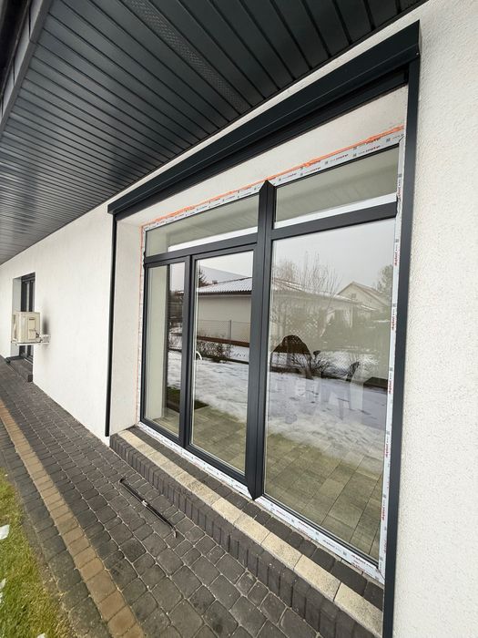 Okno balkonowe tarasowe x2 Aluplast antracyt zew. Okucia Siegenia +fix