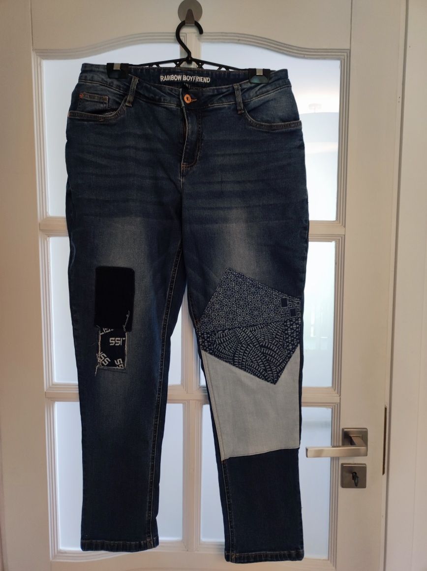 Spodnie jeansowe z łatami Boyfriend XL 42