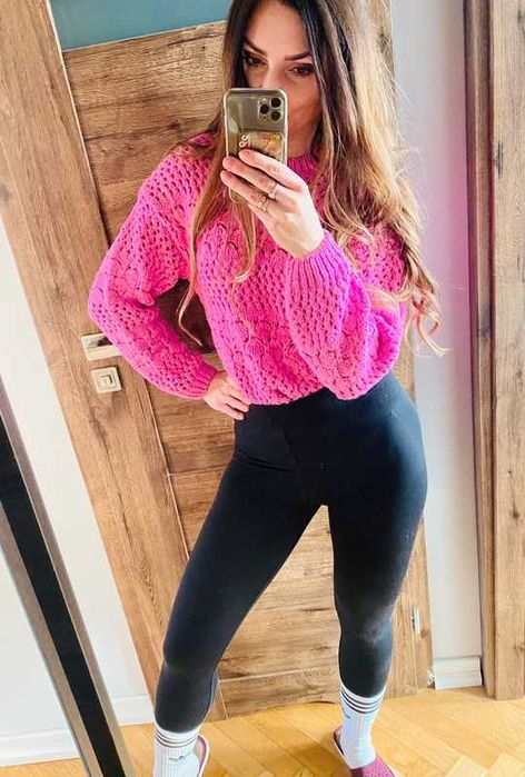 Sweter ZARA różowy ażurowy r. 36