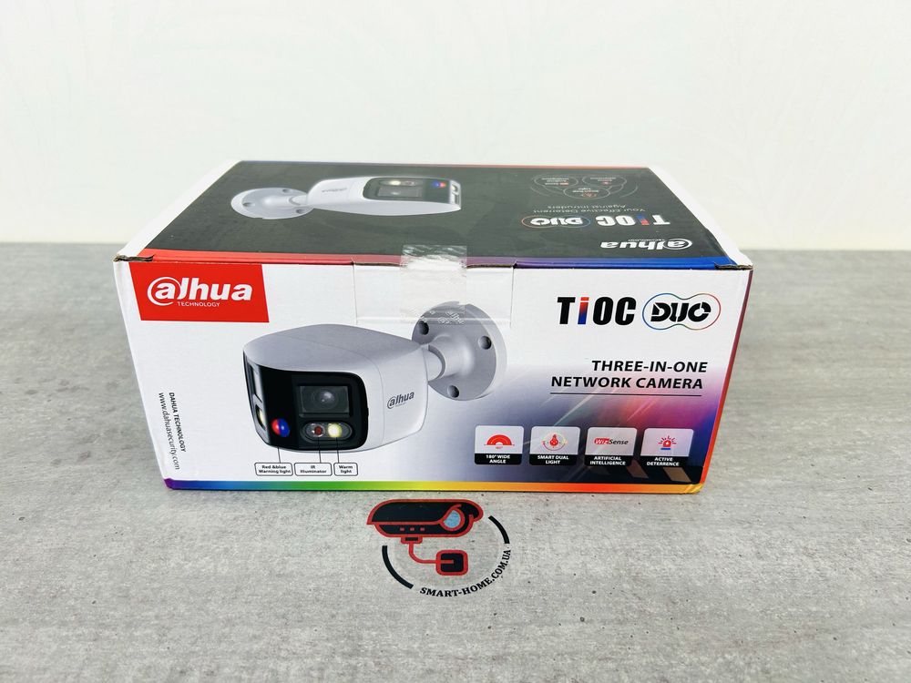 Панорамная с сиреной 8Мп Dahua IP камера Dual TIOC PoE видеонаблюдение