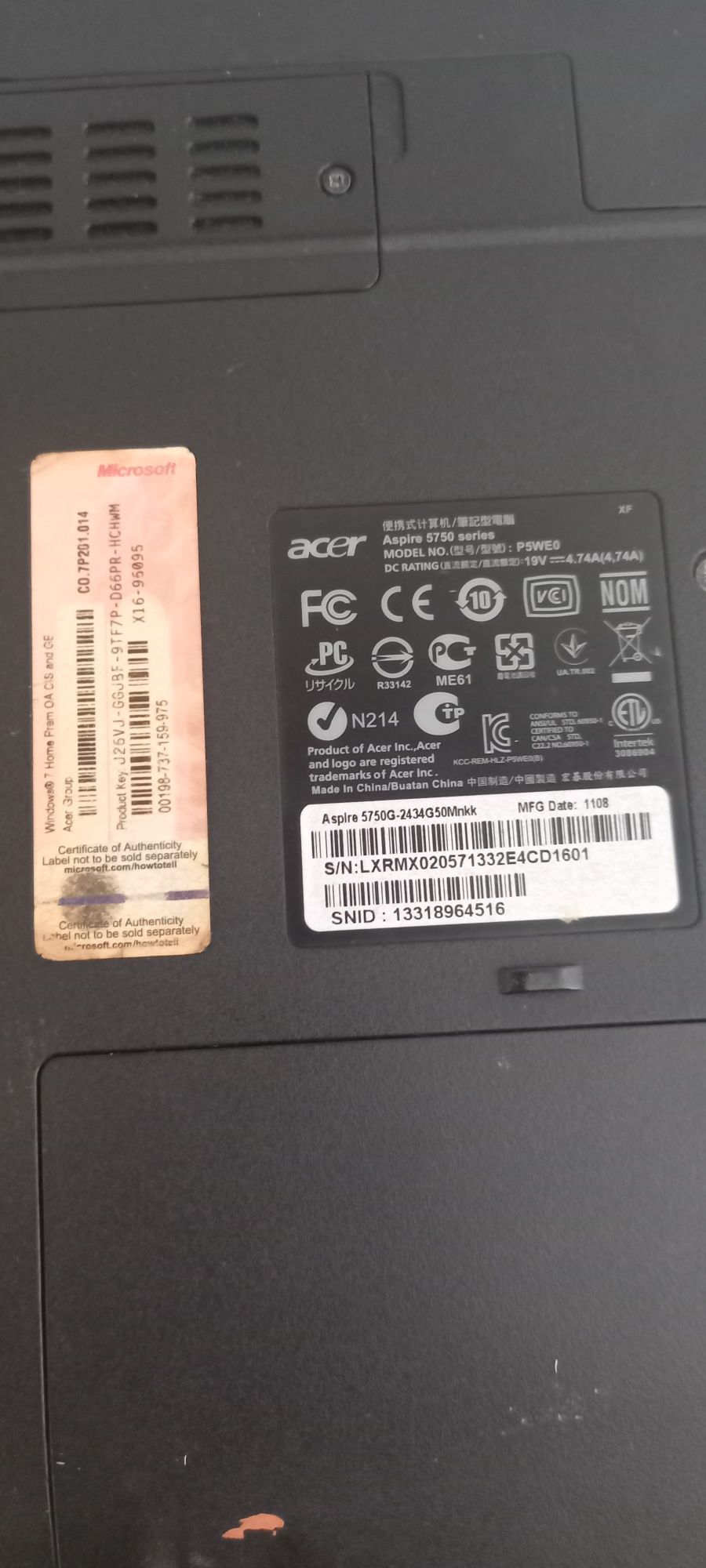 ноутбук Acer Aspire 5750G-2434G50Mnkk