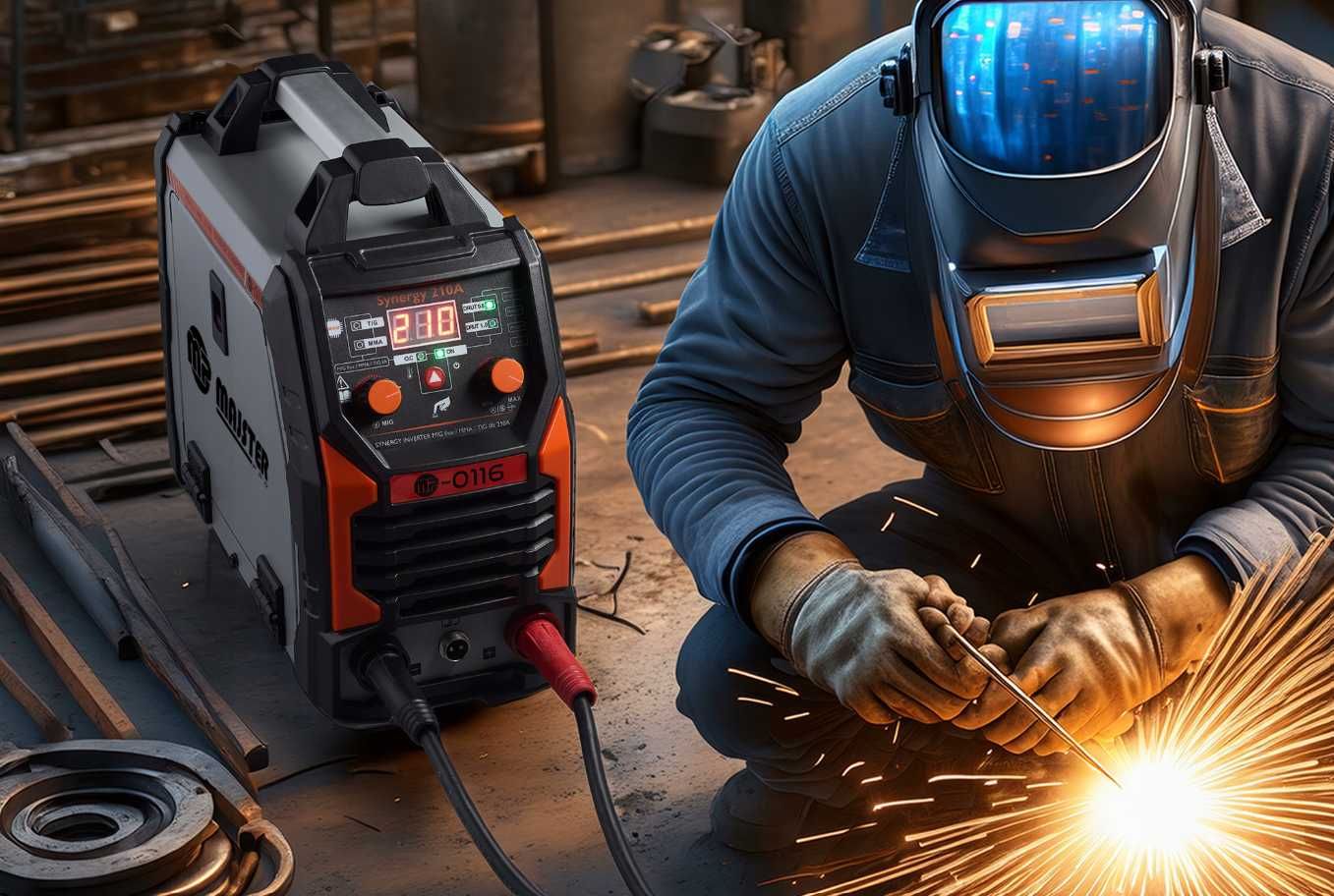 Spawarka 210A Inwerterowa Inwertorowa MMA Tig Mag Zestaw