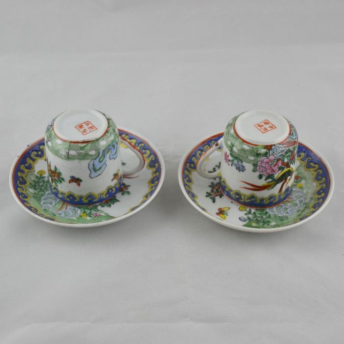Par de chávenas de café e pires, Porcelana da China com Faisões