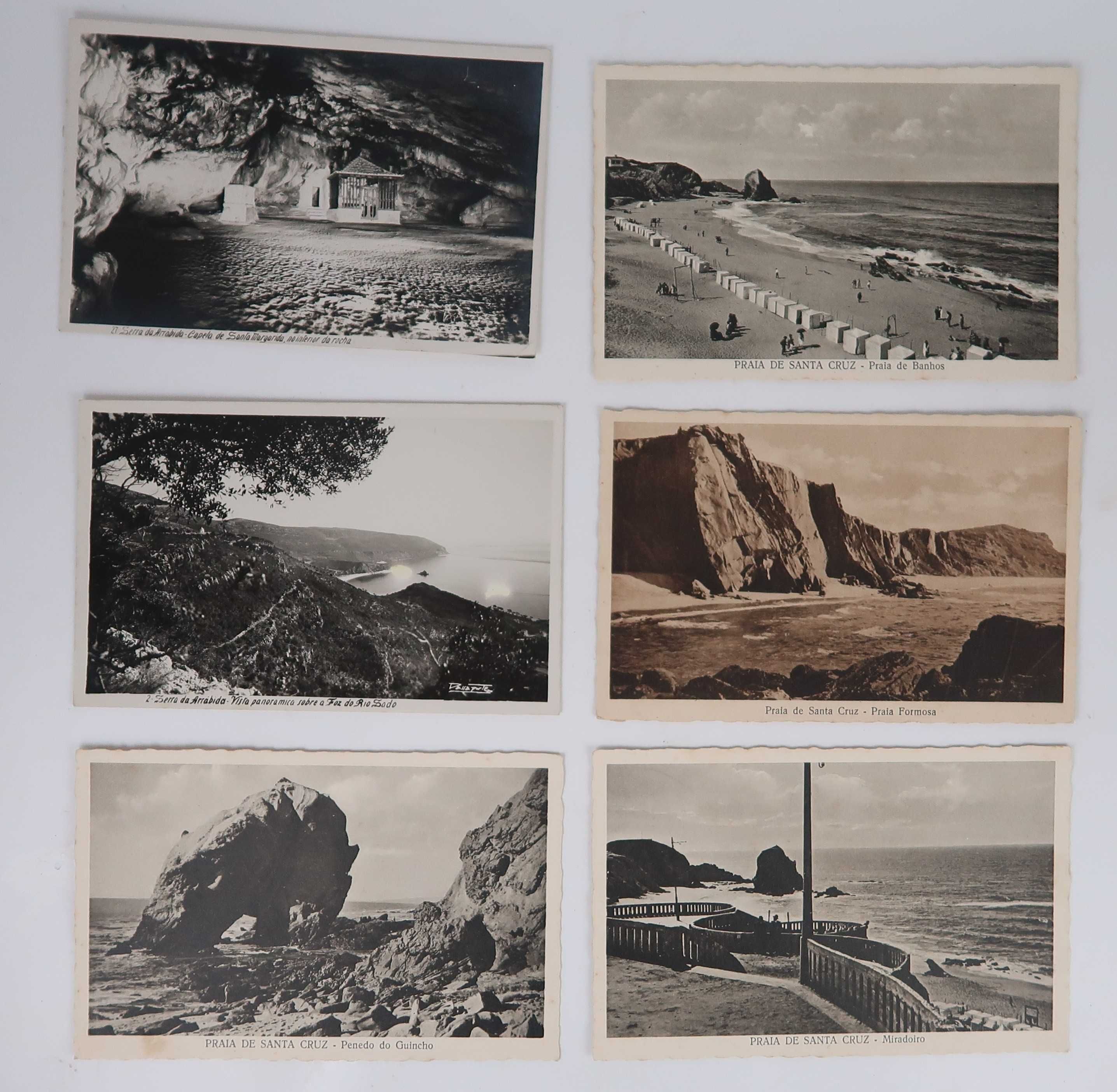 6 postais antigos - Serra da Arrábida e Praia Santa Cruz