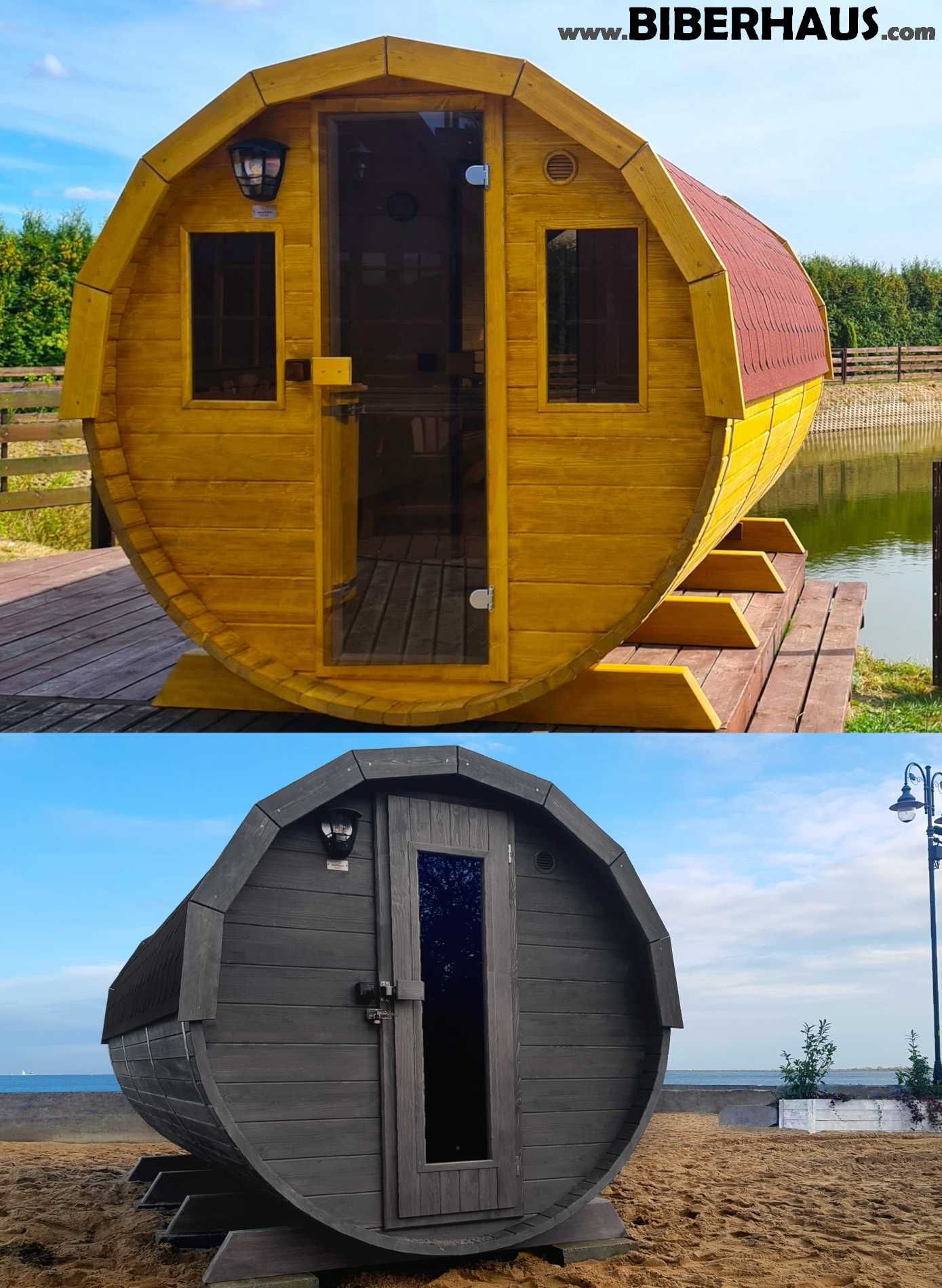 SAUNA Ogrodowa 400 cm + PRZEBIERALNIA + GRATIS Beczka 500L + Akcesoria