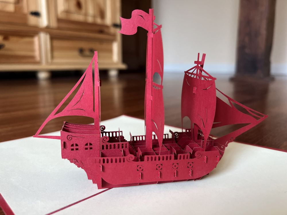 Statek rozkładany z pocztówki origami marynistyka 3D PopUp oryginalne