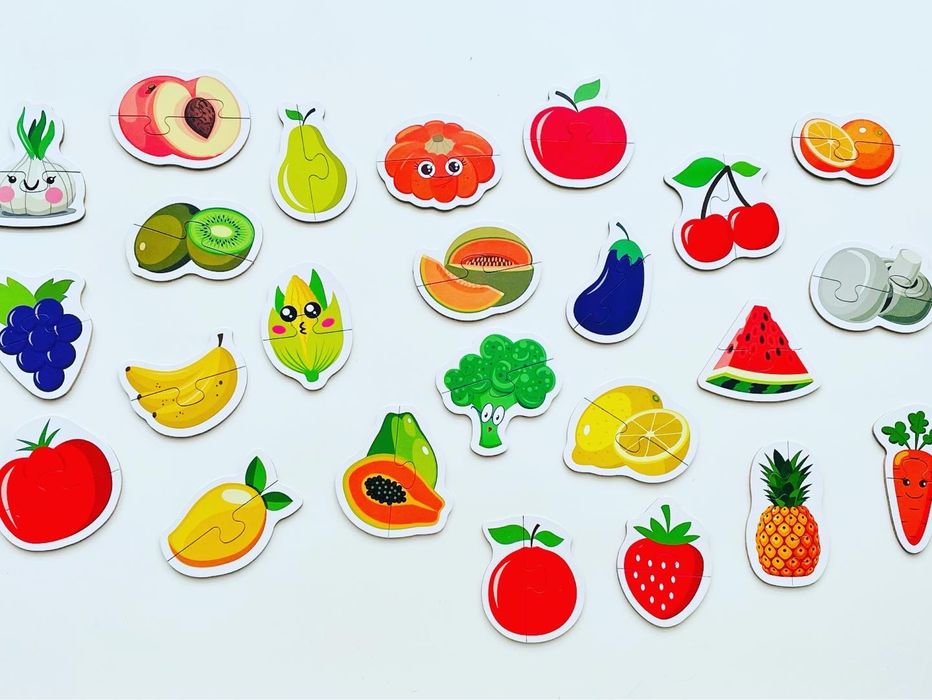 Пазли половинки транспорт - тварини - океан - фрукти та овочі