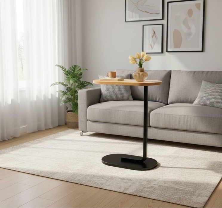 Stolik Boczny do Salonu, Biura Czarny Wysuwany pod Sofę Mały Loft