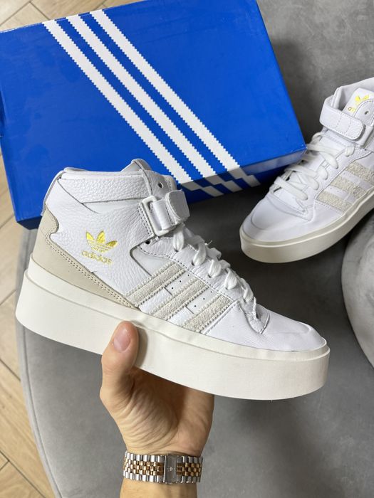 Nowe Skórzane Sneakersy Damskie Adidas Forum Bonega Mid Białe Skórzane