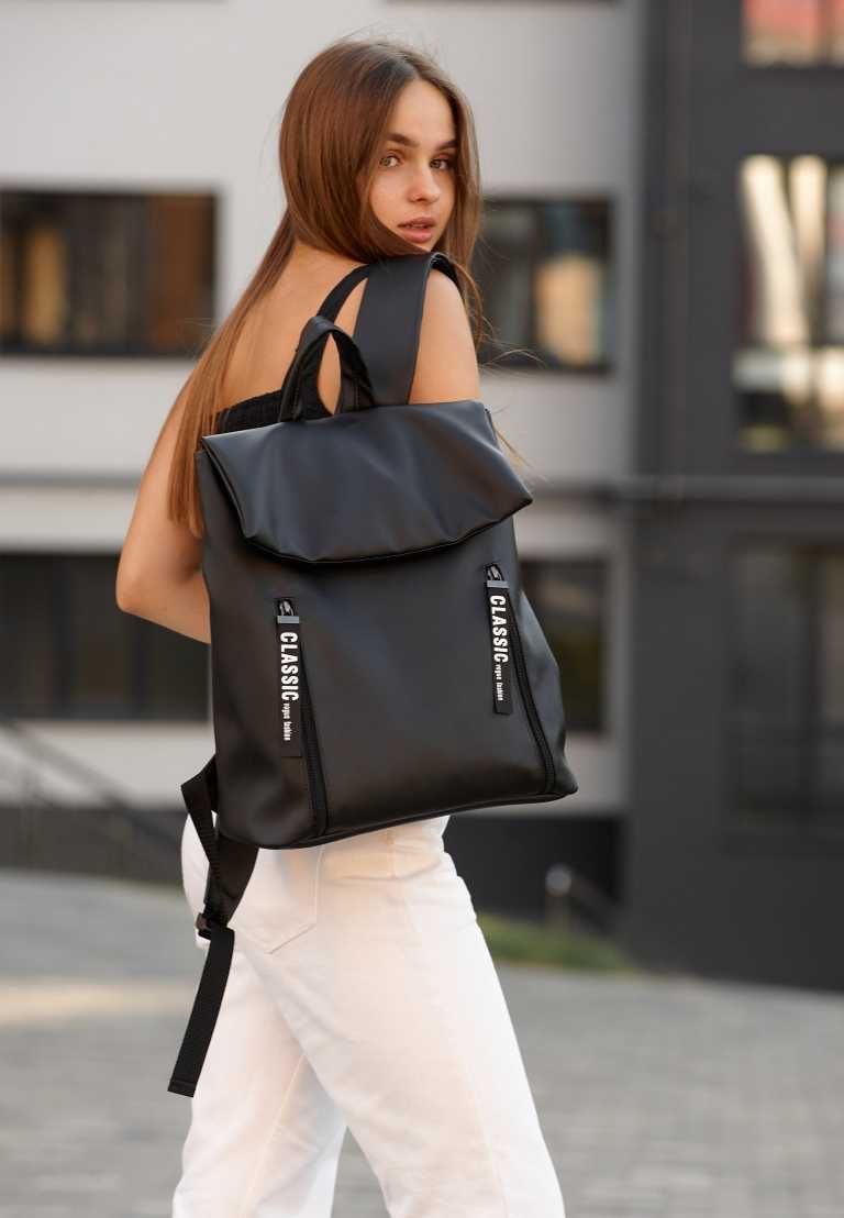 Черный женский рюкзак, подростковый, кожзам, экокожа, сумка черная