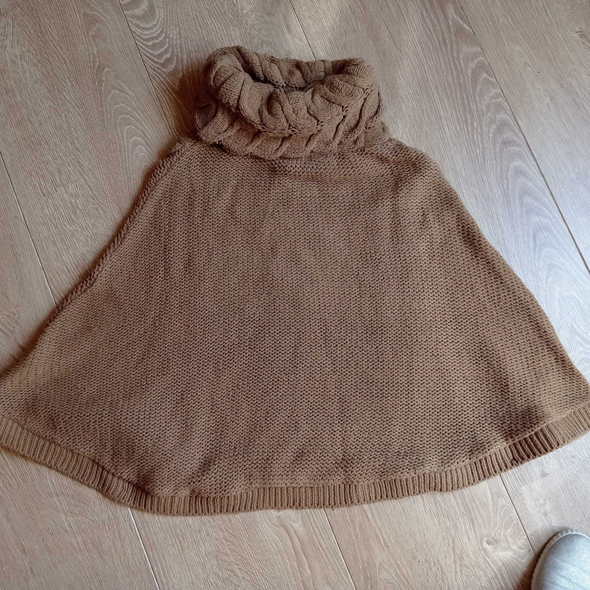 Vero moda brązowy ciepły golf poncho warkocze One size rozm S/M