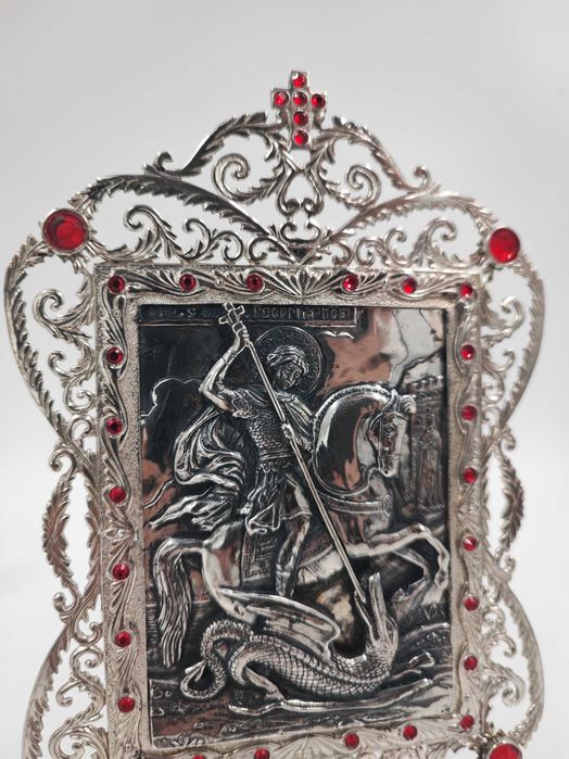 ТОВ АГАТ - Срібний образ "Георгій Побідоносець" прикрашено юв.склом