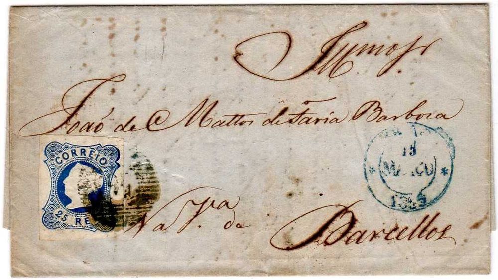 RARO Primeiro Selo Postal Português em Sobrescrito Original de 1855