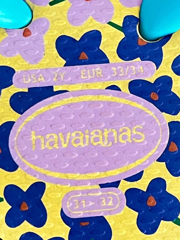 Havaianas Femininas Tamanho 33/34 Sola Amarela com Tiras Azuis