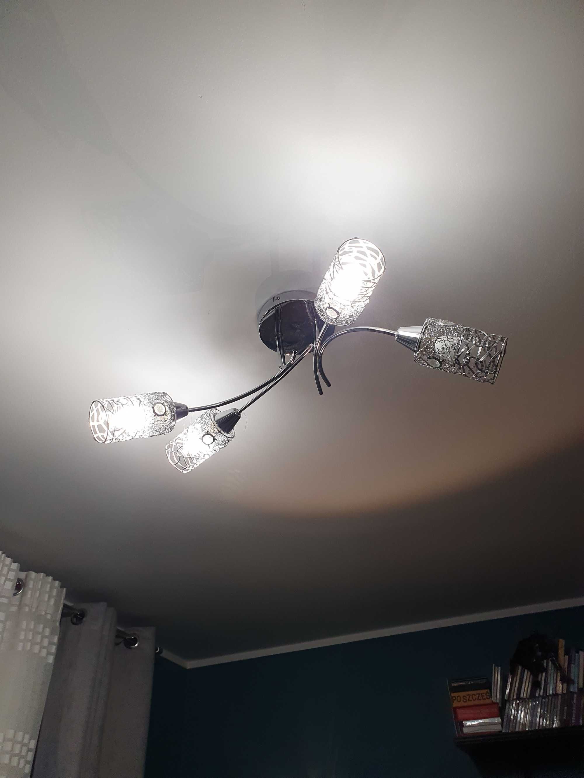 Lampa sufitowa srebrna chrom 4 klosze kryształki