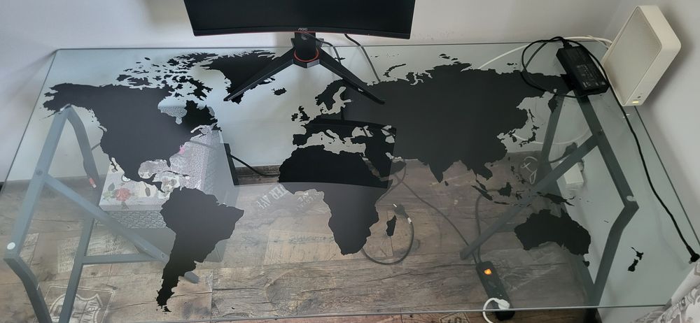 Biurko szklane 160x80 MAPA ŚWIATA
