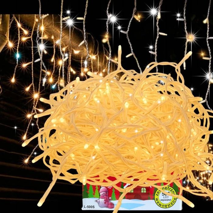 sople 100 led ciepła biel + efekt flash 5,5 m na dach lampka choinkowa