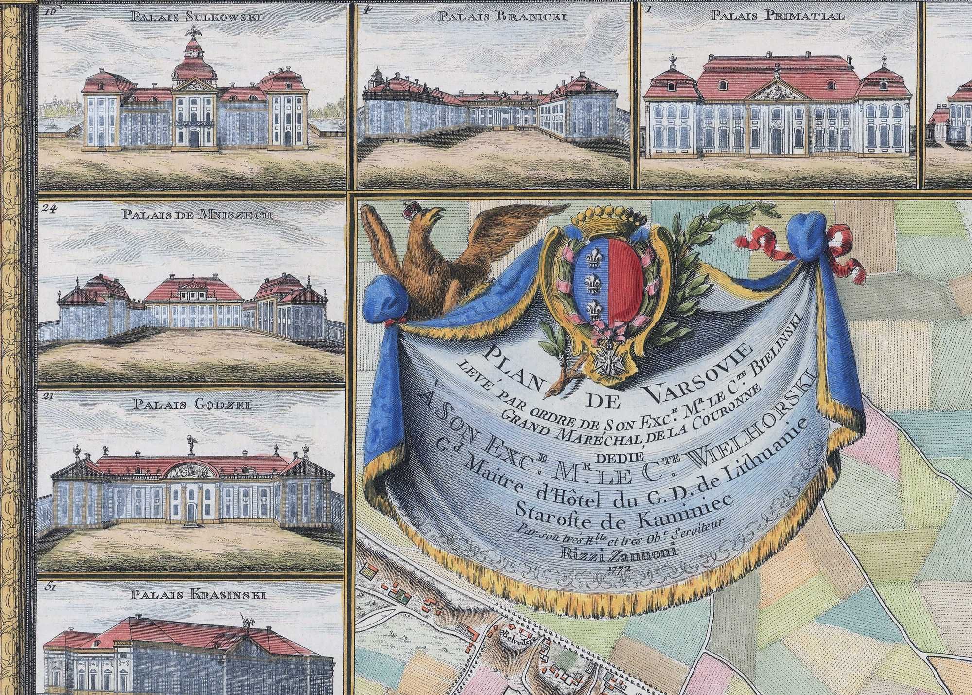 Stara przepiękna Mapa Plan Warszawy - Zannoni - 1772 - 140x100