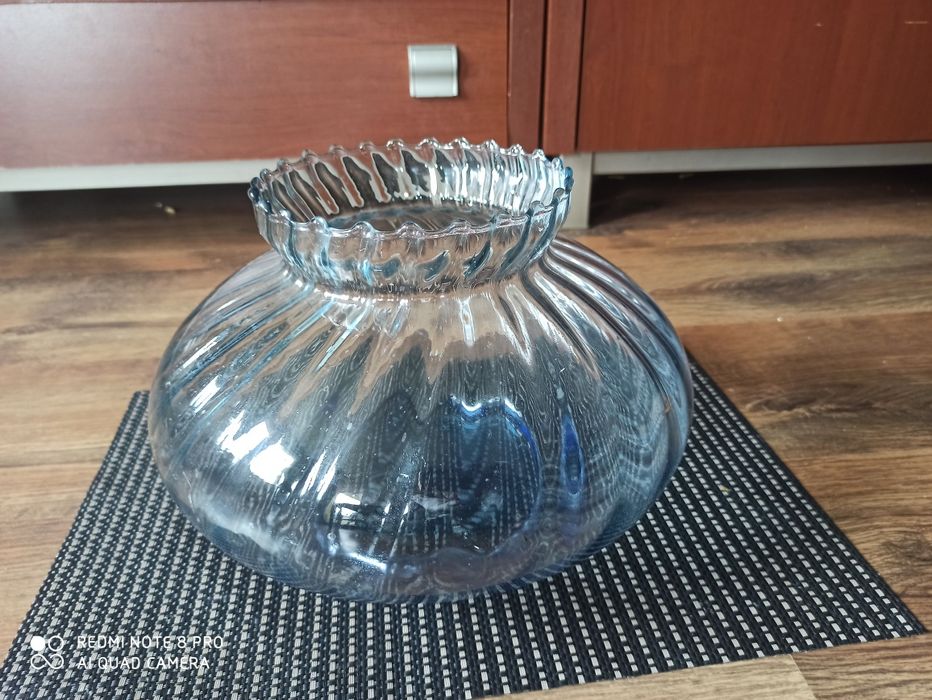 Duży, gruby, okrągły, pękaty wazon, błękitny, jak PRL