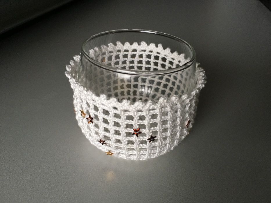 Copos para vela decorados a crochet