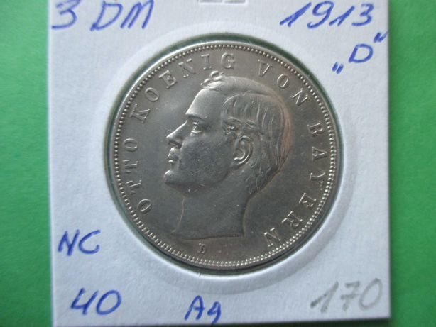 Srebrna moneta 3 DM z 1913 r ,,D,,. ORYGINAŁ !!!