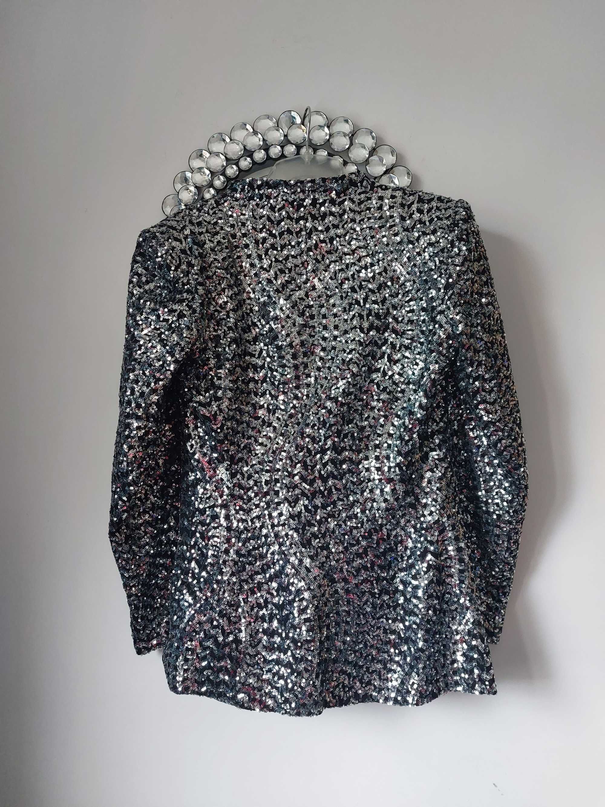 Nowa cekinowa srebrna marynarka Zara w rozmiarze XL