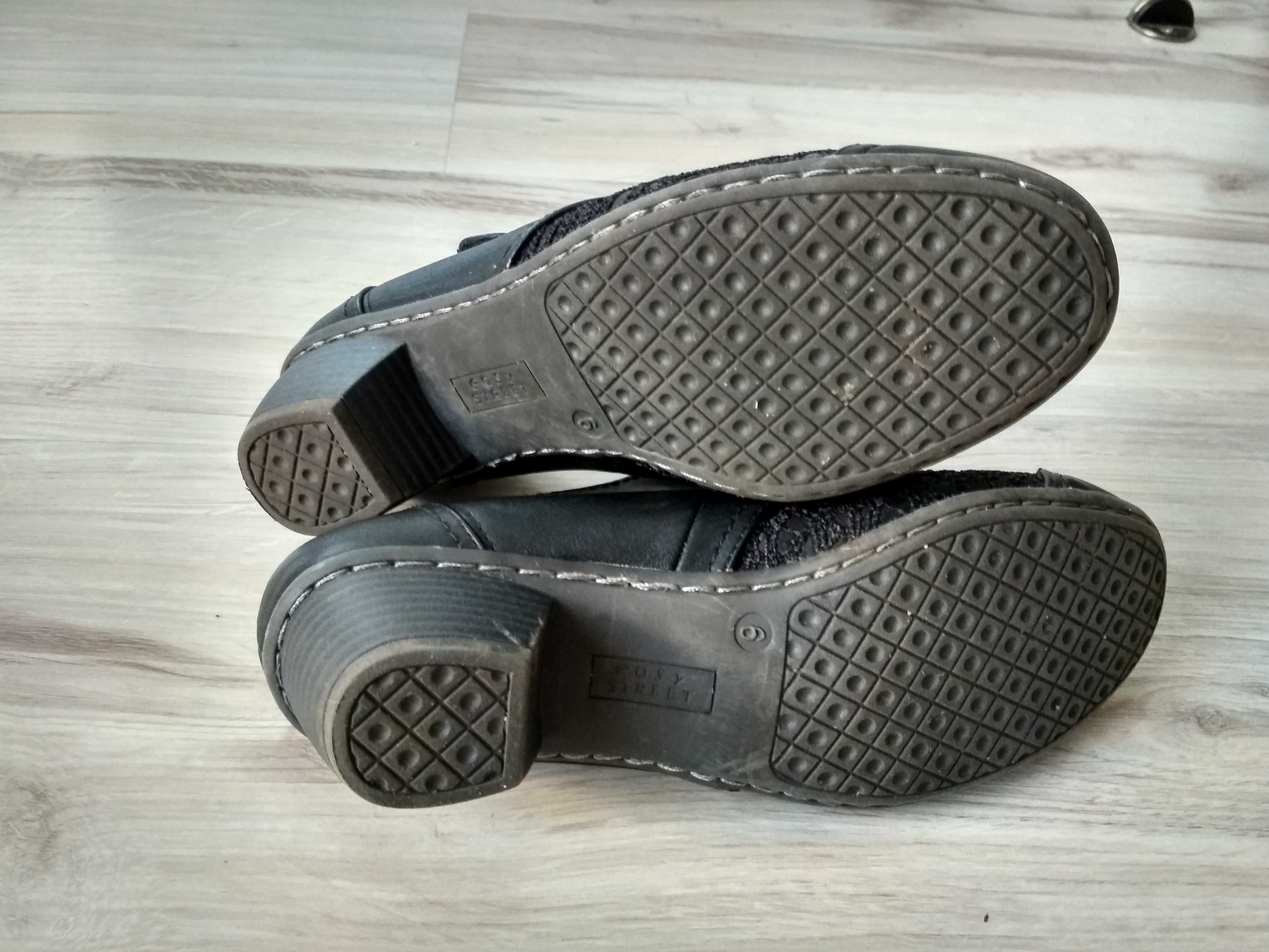 Buty damskie, czarne, pięknie zdobione, marki "easy STREET", rozm.39,5