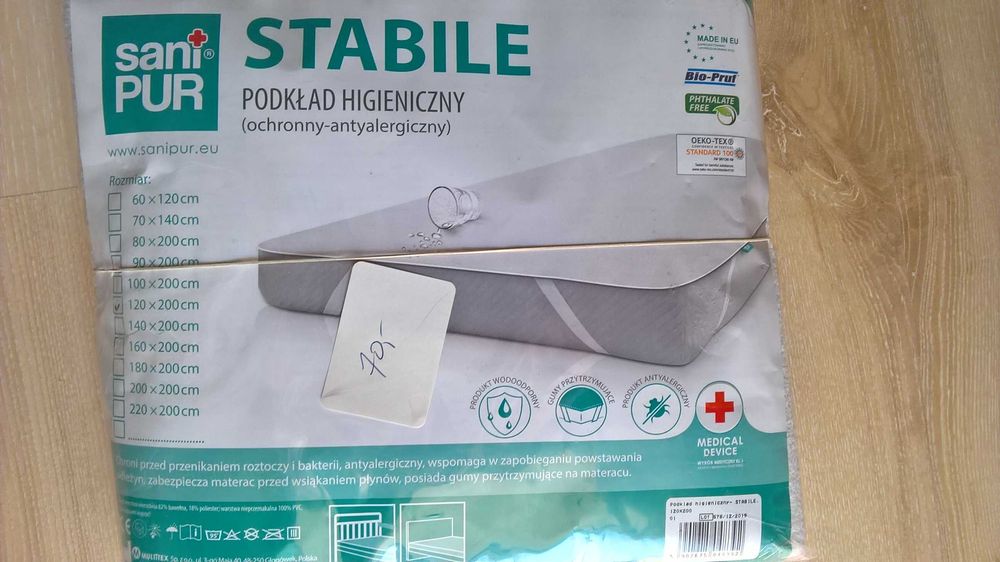 Prześcieradło ochronne, podkład higieniczny na materac 120x200