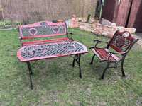 Żeliwne meble ogrodowe - zestaw: stół, krzesła i ławka