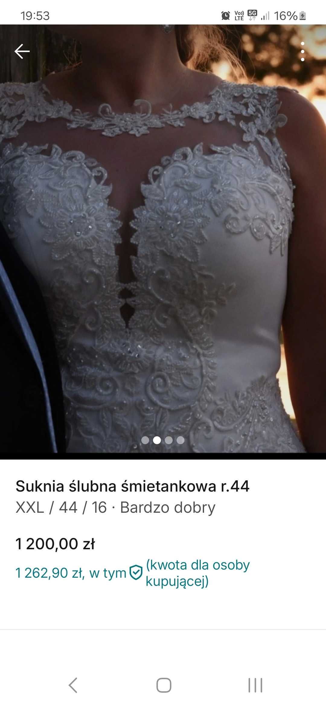 Suknia ślubna śmietankowa r.44