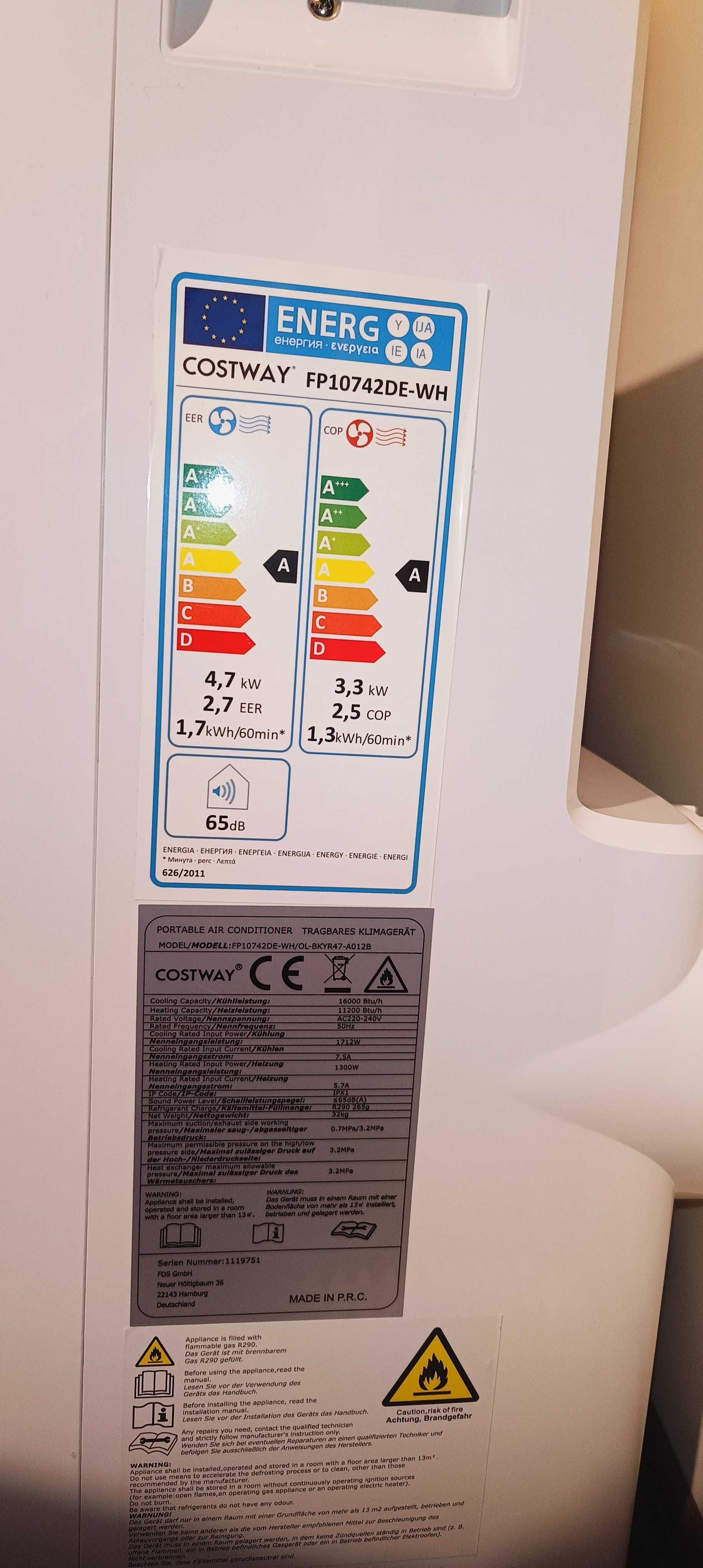 Klimatyzator przenośny COSTWAY grzanie, chłodzenie, osuszanie MOCNY