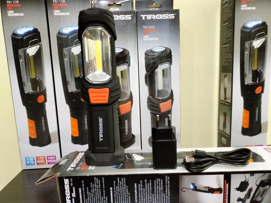 Ліхтарик акумуляторний Tiross, з потужним акумулятором.