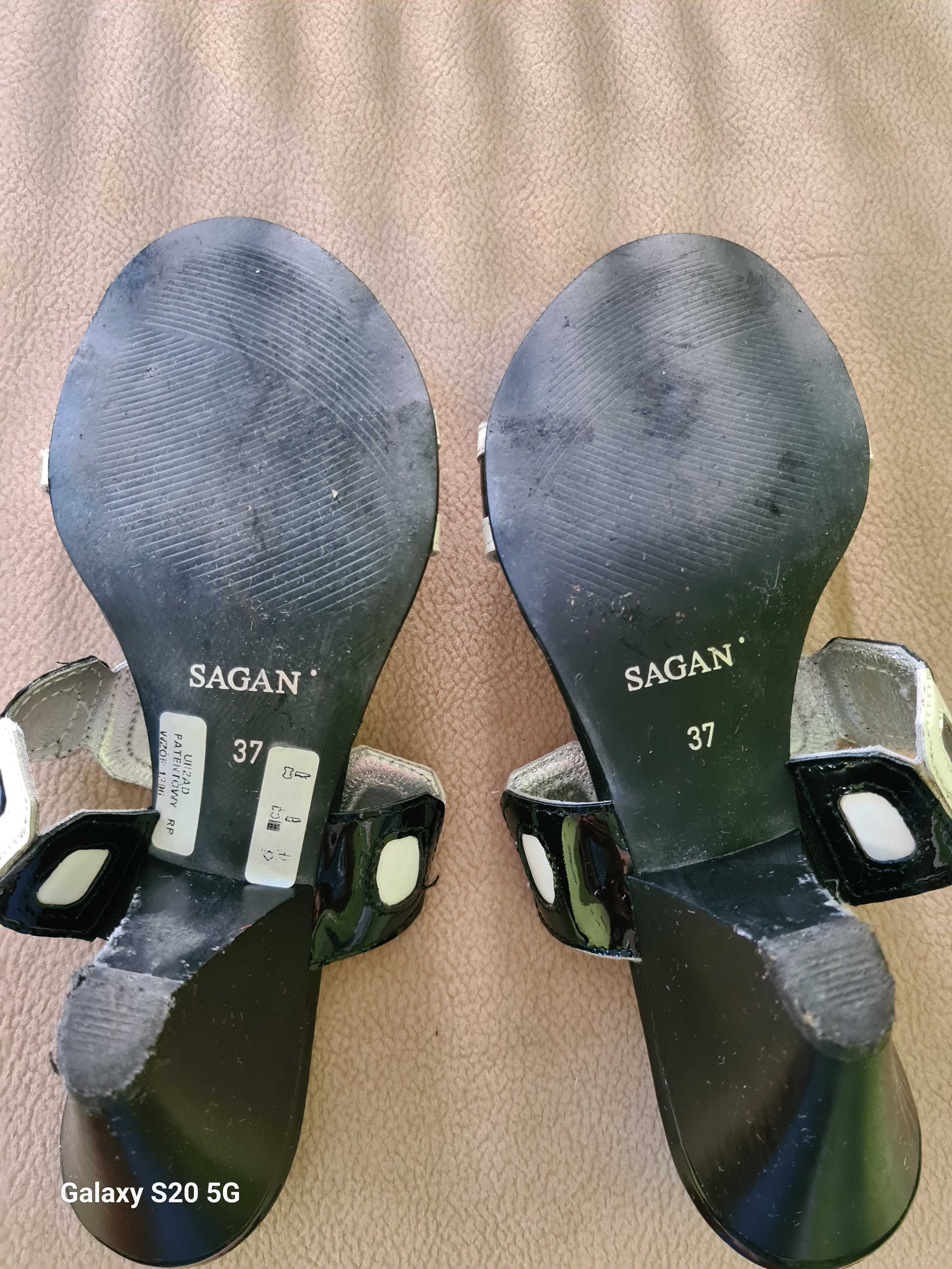 Klapki na obcasie SAGAN 37 czarno białe
