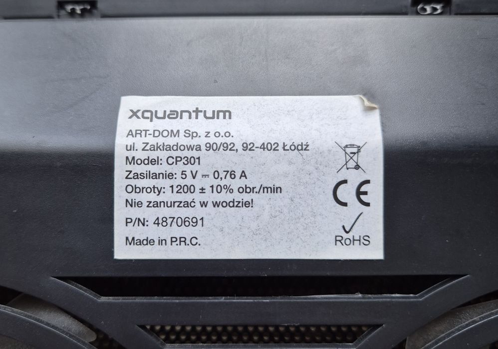 Podstawka do chłodzenia laptopa notebooka Xquantum CP301