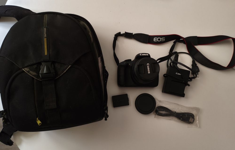 Máq Foto Canon 1200D+3 baterias+mochila+cartão 64gb+carregador