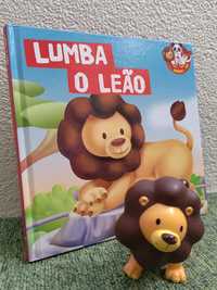 Livro "Lumba, o Leão" e figura Leão