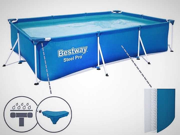 NOWY BASEN STELAŻOWY • ZESTAW 19w1 • Bestway 300x201 Mata + pokrywa