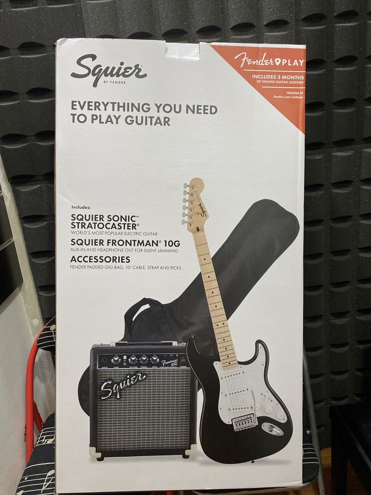 Pack guitarra electrica preto Fender Squier