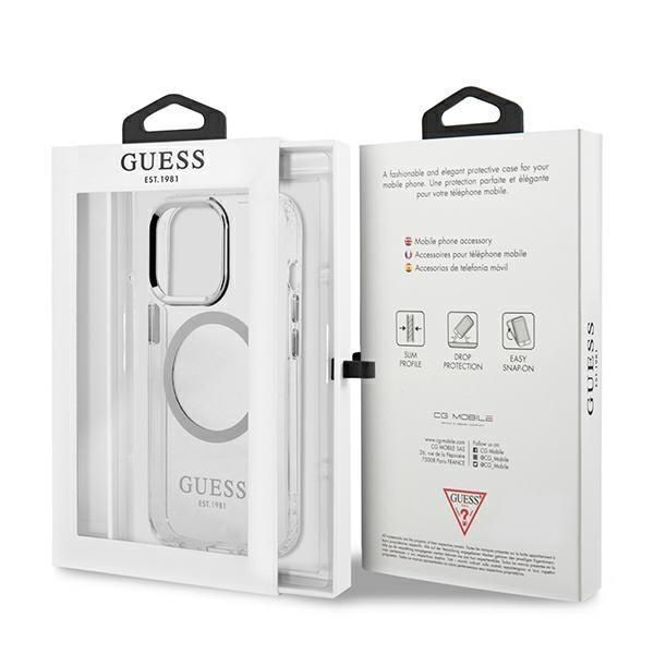 Etui Guess Metal Outline Magsafe do iPhone 13 Pro / 13, Srebrny