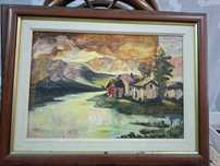 Quadro a oleo paisagem campestre