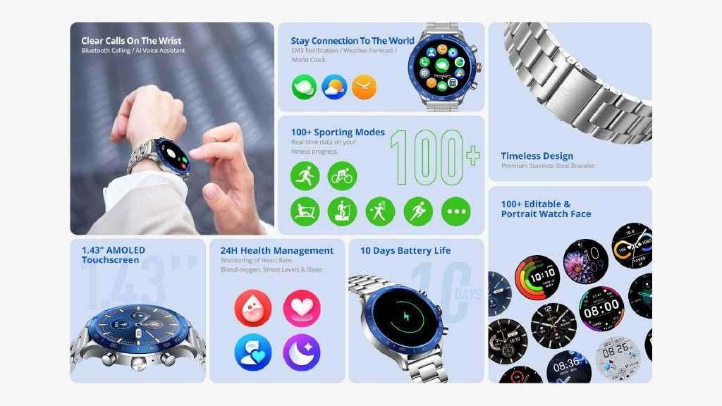 Smartwatch Riversong Motive 9 Max stalowa bransoleta AMoled IP68