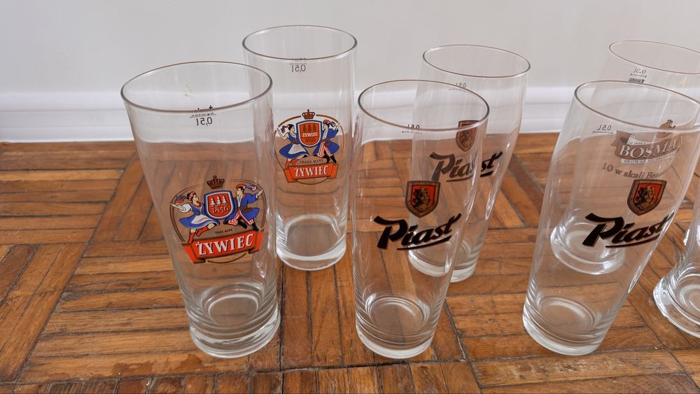 9 kufli do piwa 0,5l Żywiec, Piast, Bosman