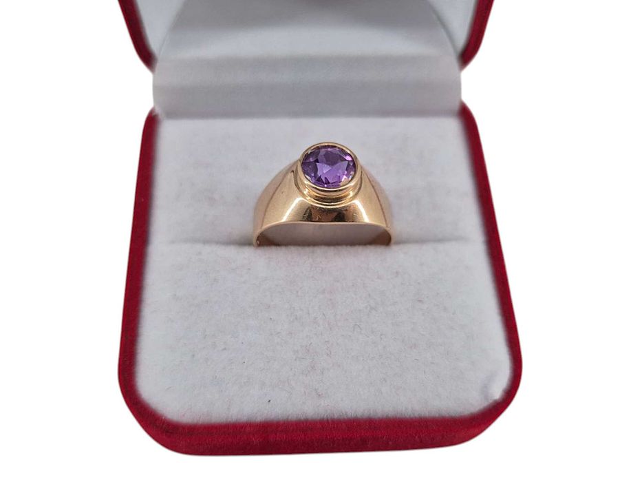 Śliczny złoty pierścionek z fioletowym oczkiem 3,22G 14K