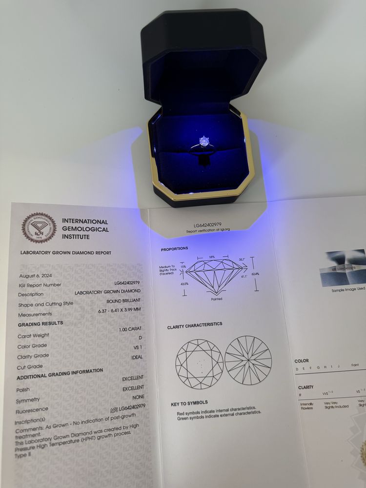 Pierścionek z diamentem 1 CT VS1 D, certyfikat IGI, brylantem, 585