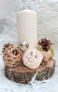 Stroik adwentowy świąteczny bożonarodzeniowy świeca drewno