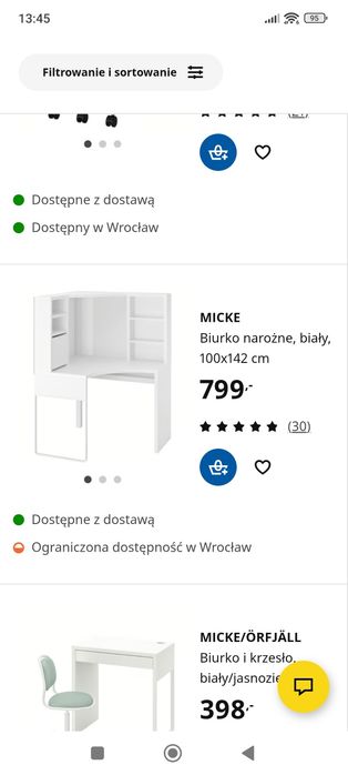 Biurko narożne z nadstawką IKEA