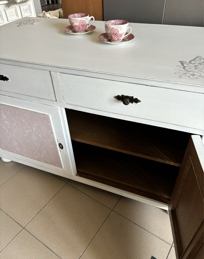Szafka stolik ława drewniana shabby Prowansja biała różowa